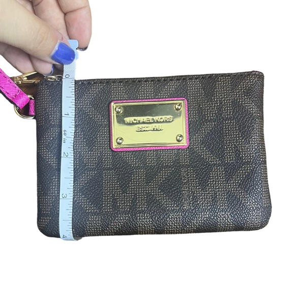 Michael Kors Jet Set Signature Monogram Small Wristlet Wallet Brown Gold Magenta - Picture 8 of 10